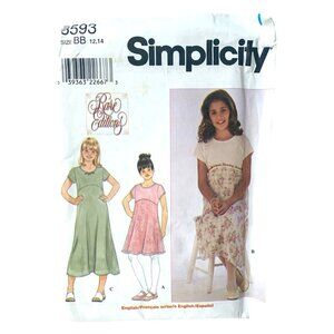 Simplicity 8593 Pattern Girl's Knit Dresses Pullover Flared Size BB 12 14 Uncut